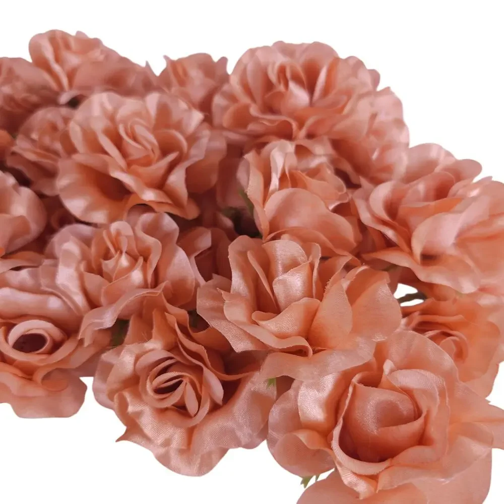 50 Peach Orange Satin Rose Heads Stemless Wedding Floral Craft DIY 2.5in Flowers